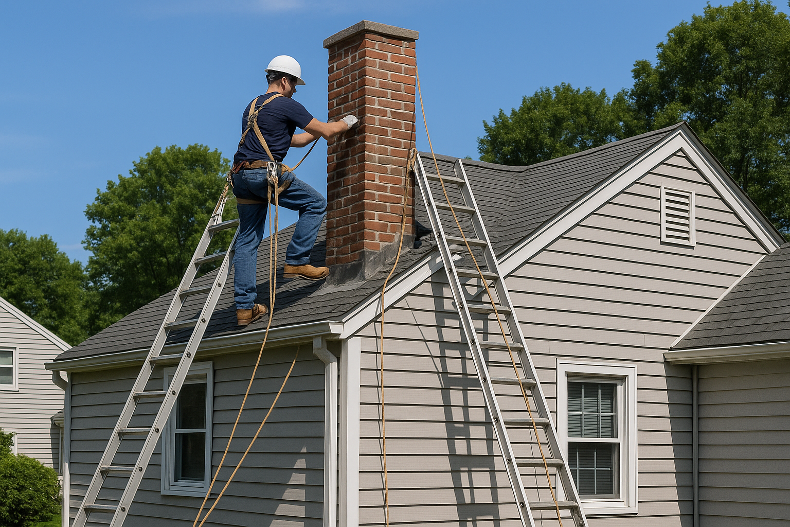 Chimney sweep brushing a flue in Meriden CT
